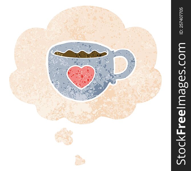 I love coffee cartoon cup and thought bubble in retro textured style