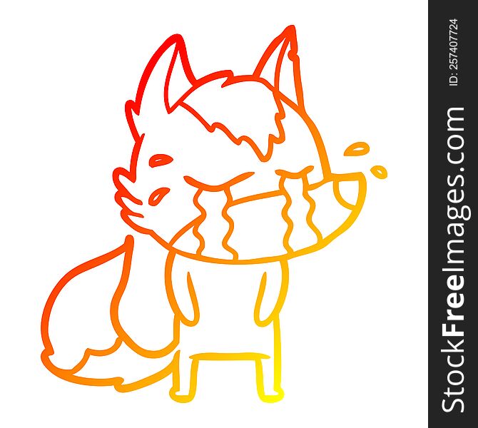 warm gradient line drawing of a cartoon crying wolf