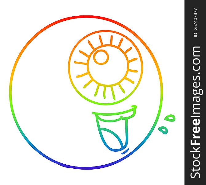 rainbow gradient line drawing of a cartoon eyeball laughing