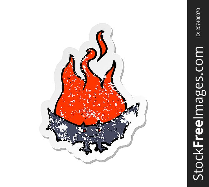 Retro Distressed Sticker Of A Cartoon Flaming Halloween Bat