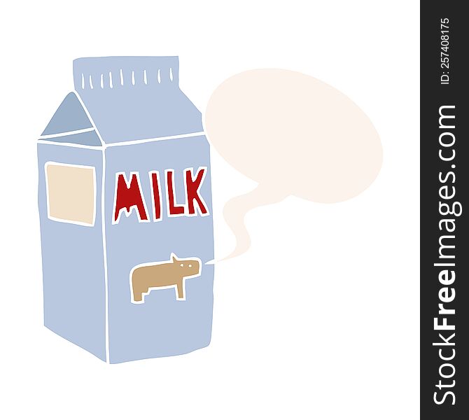 Cartoon Milk Carton And Speech Bubble In Retro Style