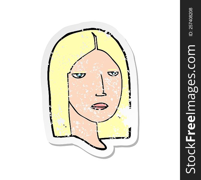 retro distressed sticker of a cartoon serious woman