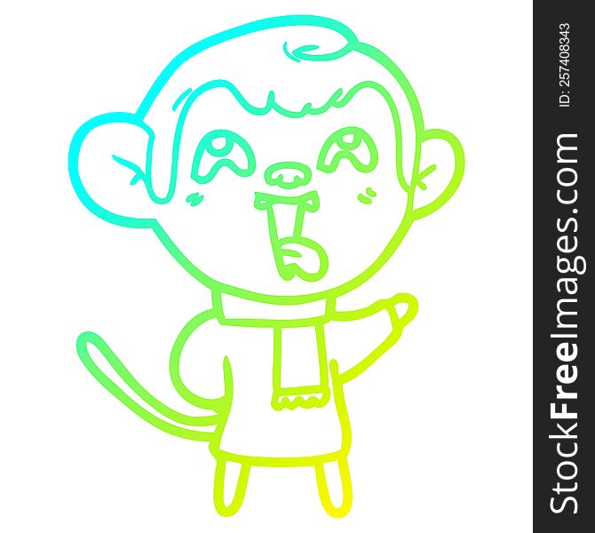 cold gradient line drawing of a crazy cartoon monkey wearing scarf