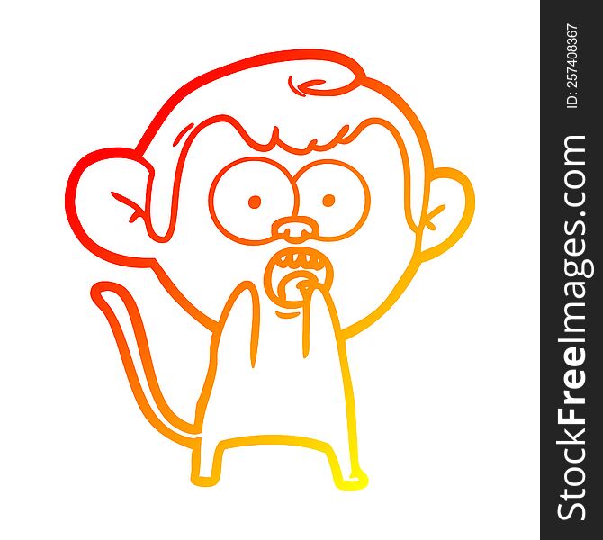 warm gradient line drawing of a cartoon shocked monkey