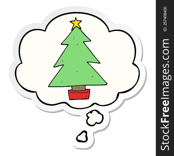 Cartoon Christmas Tree And Thought Bubble As A Printed Sticker