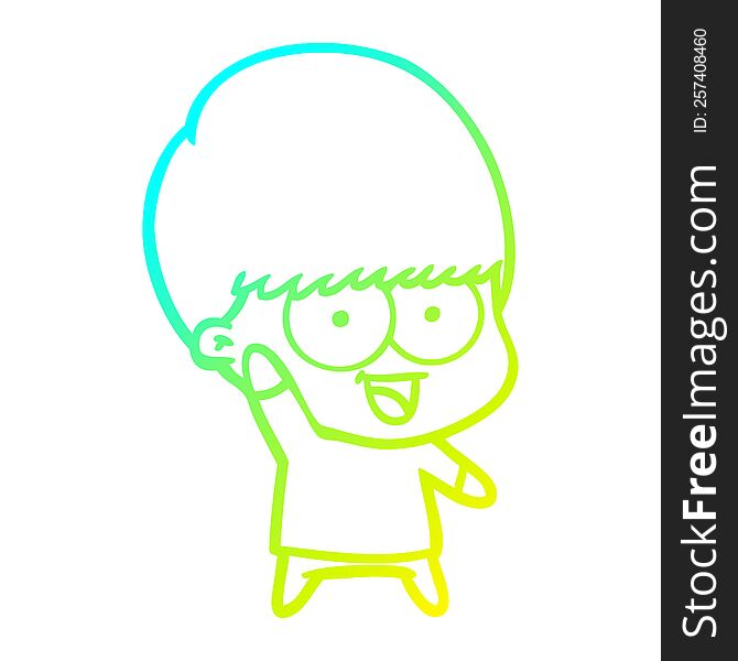 cold gradient line drawing of a happy cartoon boy waving