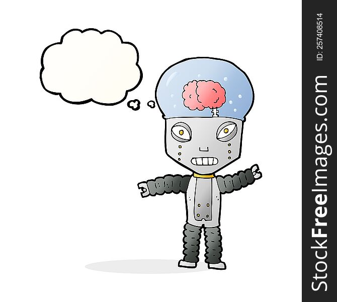 Cartoon Future Robot With Thought Bubble