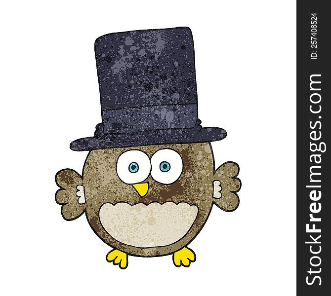 freehand textured cartoon owl in top hat