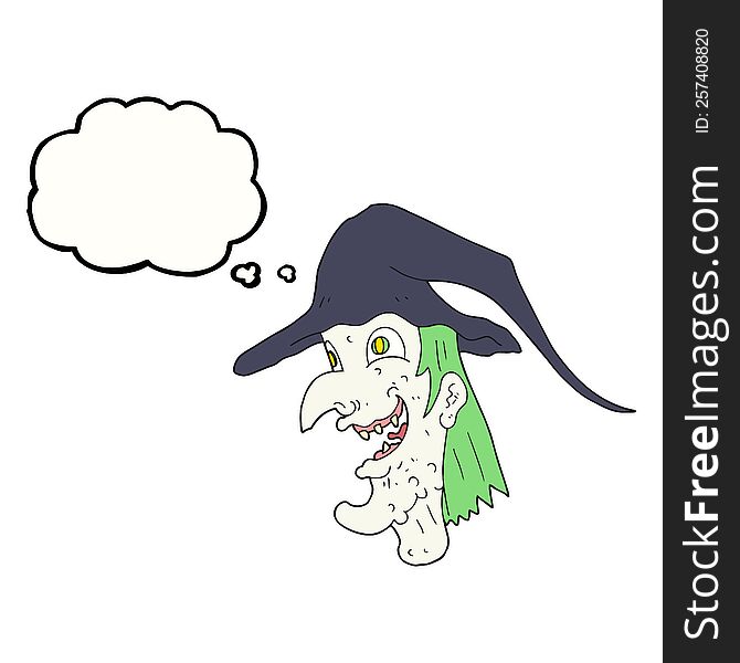 freehand drawn thought bubble cartoon cackling witch