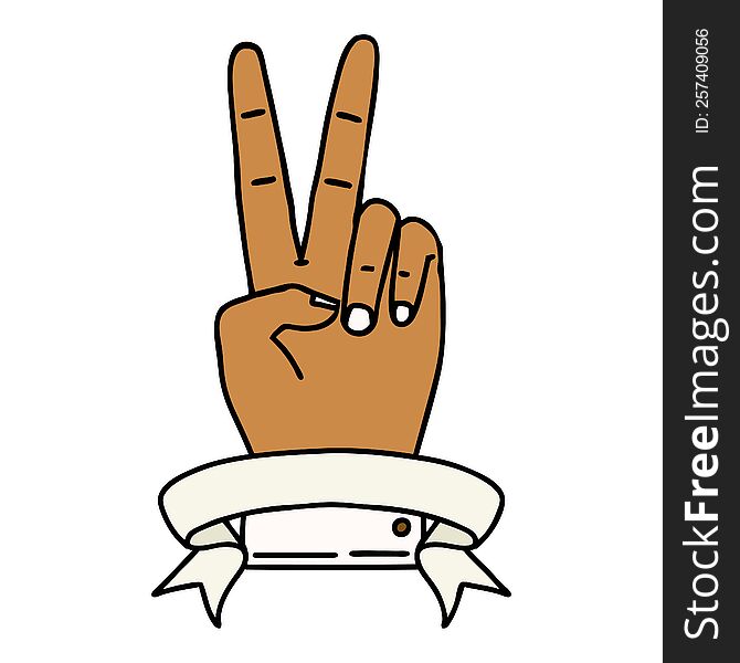 peace two finger hand gesture with banner illustration