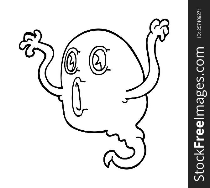 Spooky Line Drawing Cartoon Ghost