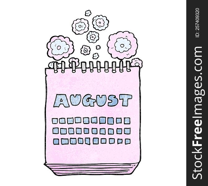 freehand textured cartoon calendar showing month of august