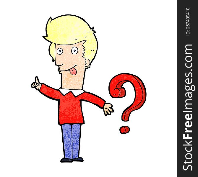 cartoon excited man with question. cartoon excited man with question