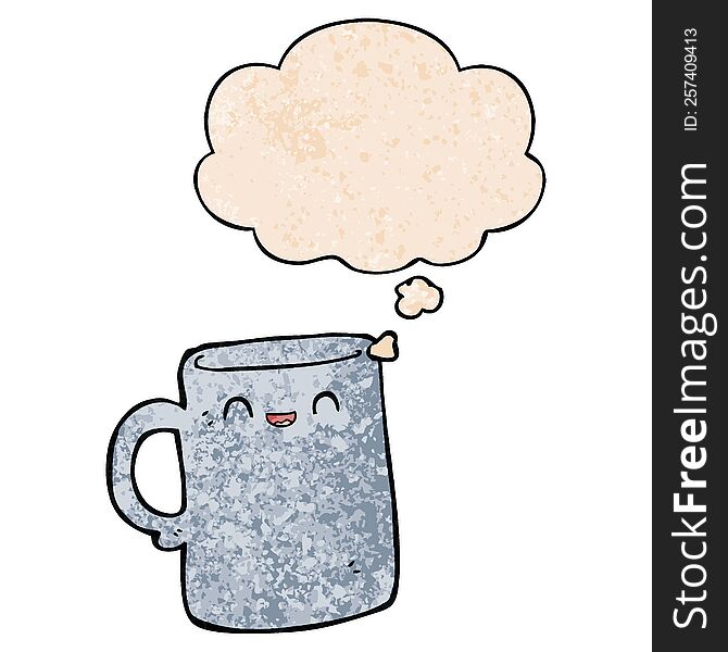 cartoon mug with thought bubble in grunge texture style. cartoon mug with thought bubble in grunge texture style