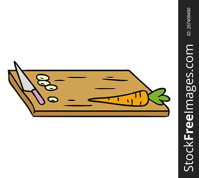 Cartoon Doodle Of Vegetable Chopping Board
