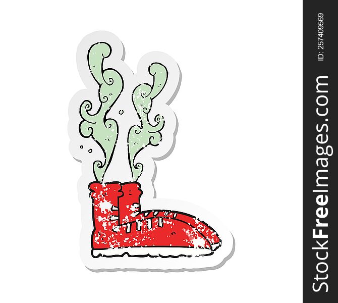 retro distressed sticker of a cartoon smelly sneakers