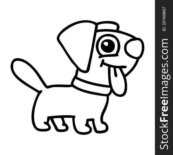 line doodle of a happy puppy wagging tail