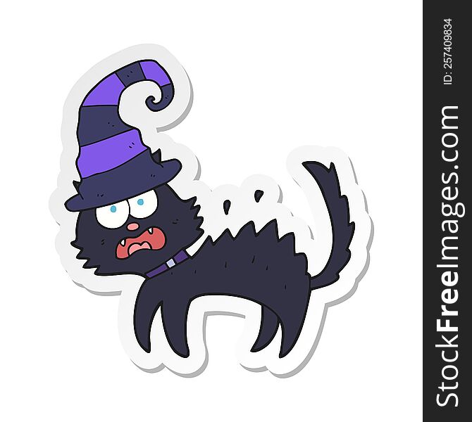 sticker of a cartoon scared black cat