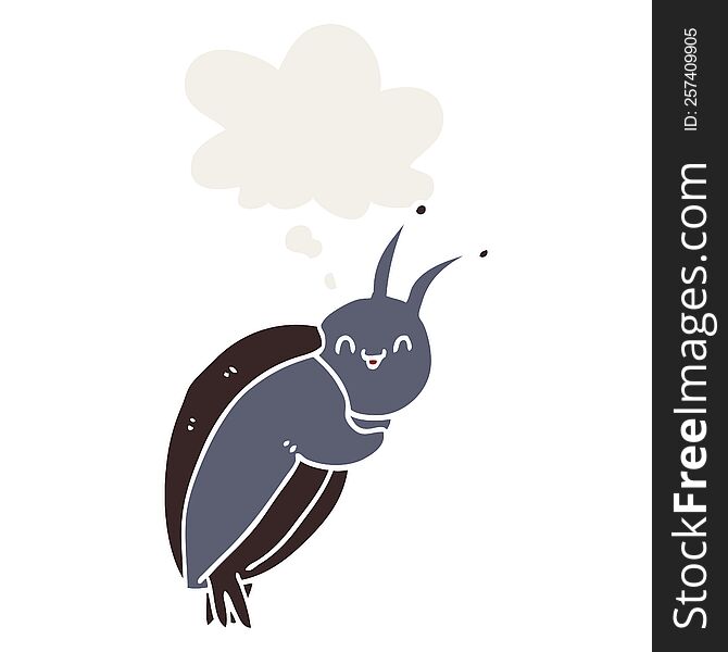 cute cartoon beetle with thought bubble in retro style