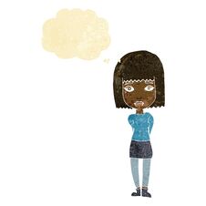Cartoon Serious Girl With Thought Bubble Royalty Free Stock Image