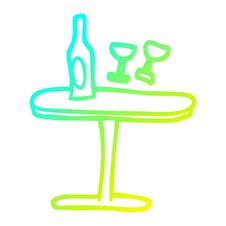 Cold Gradient Line Drawing Cartoon Table With Bottle And Glasses Royalty Free Stock Images