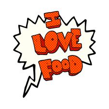 Comic Book Speech Bubble Cartoon I Love Food Symbol Royalty Free Stock Image