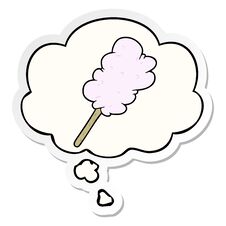Cartoon Candy Floss And Thought Bubble As A Printed Sticker Stock Images