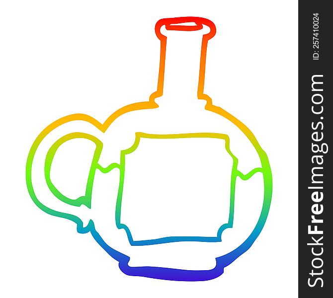 Rainbow Gradient Line Drawing Cartoon Of Potion Bottle