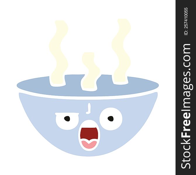 flat color retro cartoon of a bowl of hot soup