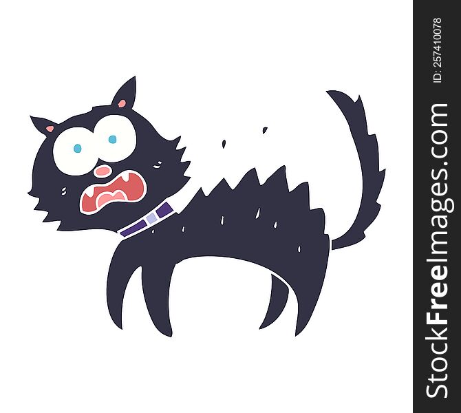 Flat Color Illustration Of A Cartoon Scared Black Cat