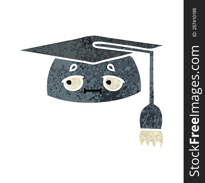 retro illustration style cartoon of a graduation hat