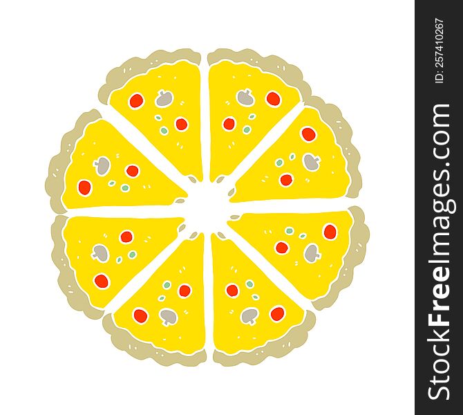Flat Color Illustration Of A Cartoon Pizza