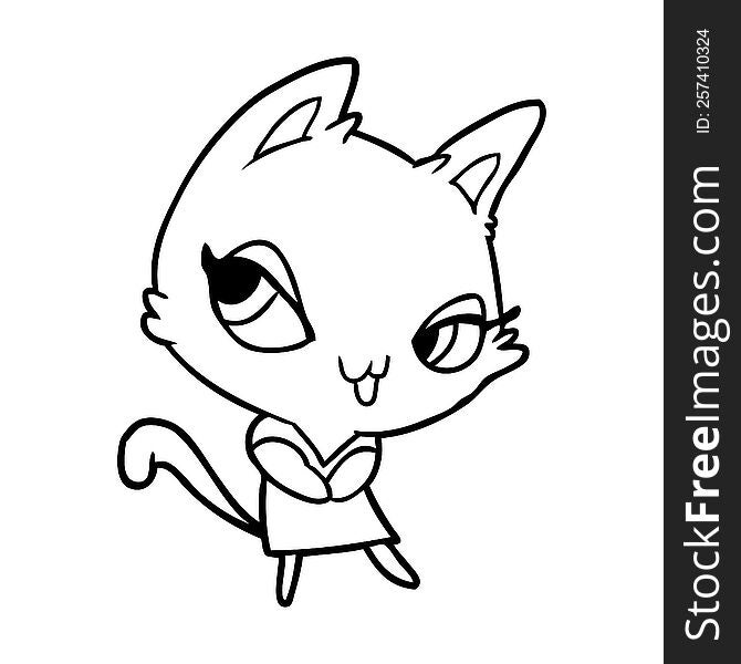 cute line drawing of a female cat. cute line drawing of a female cat
