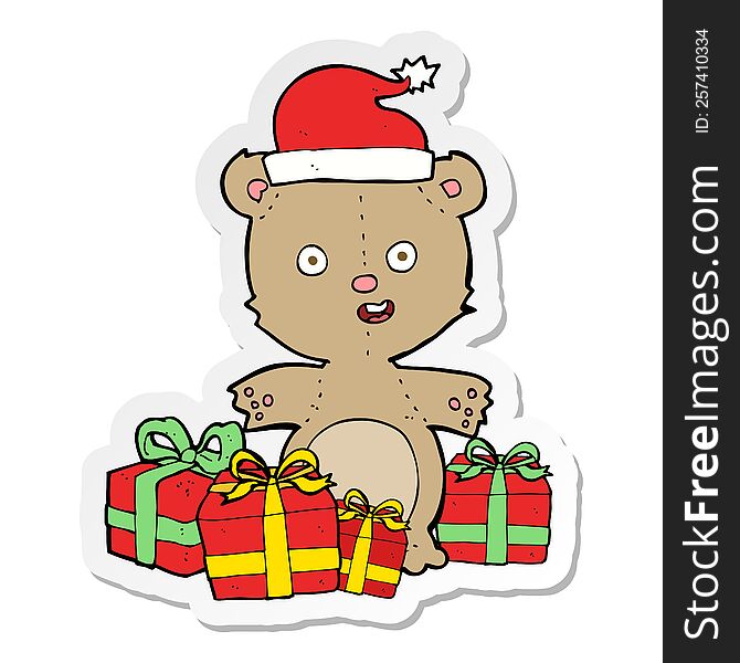 Sticker Of A Cartoon Christmas Teddy Bear