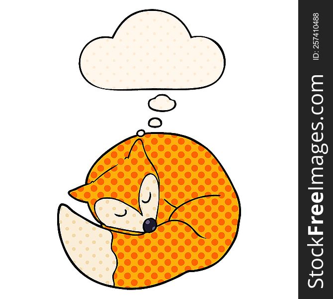 Cartoon Sleeping Fox And Thought Bubble In Comic Book Style