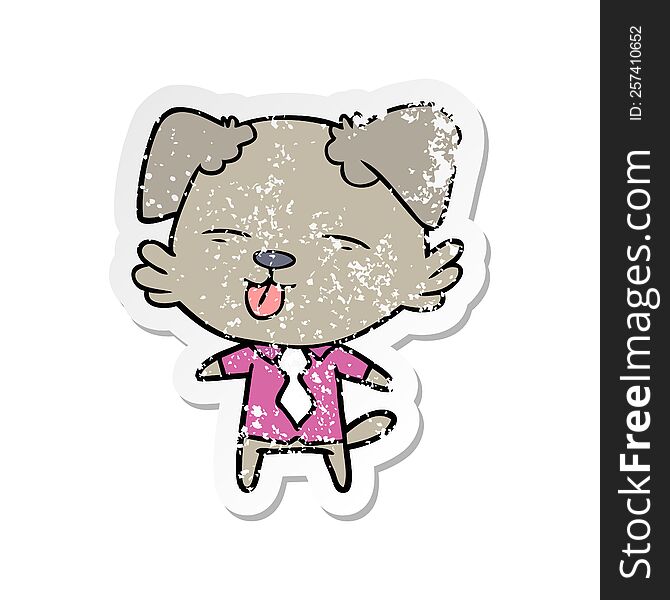 distressed sticker of a cartoon dog in shirt and tie