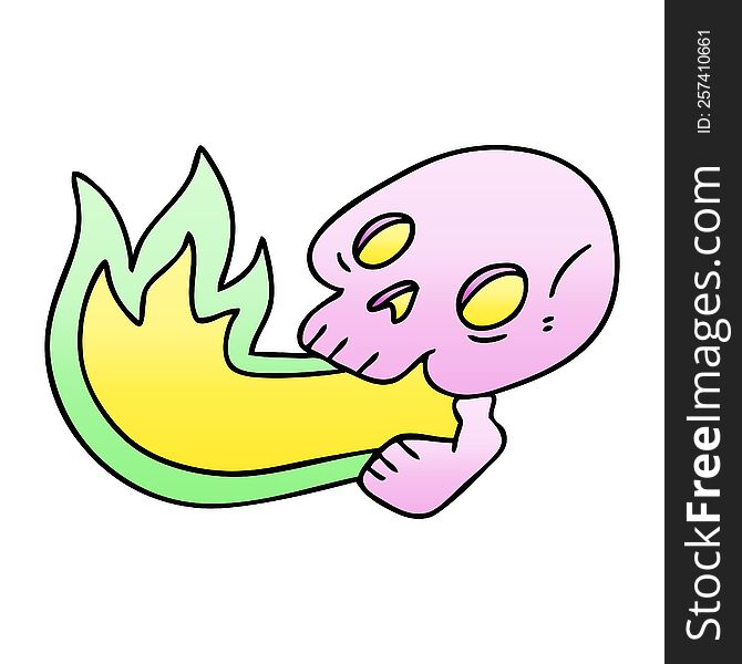 Fire Breathing Quirky Gradient Shaded Cartoon Skull