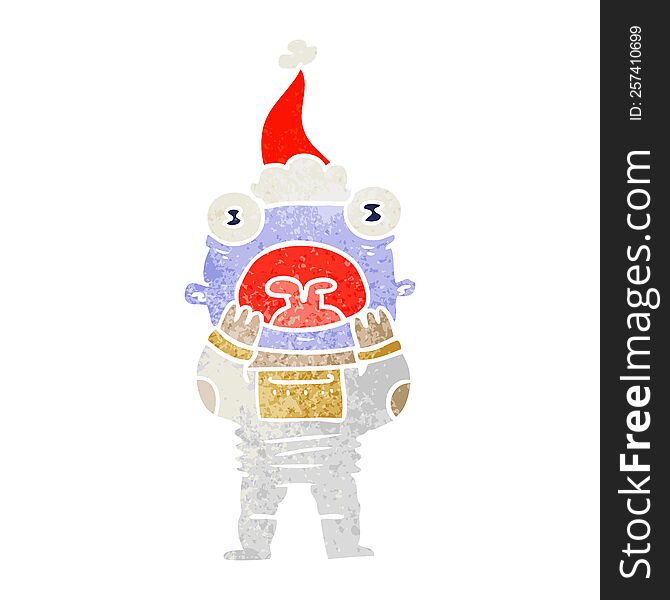 Retro Cartoon Of A Alien Gasping In Surprise Wearing Santa Hat