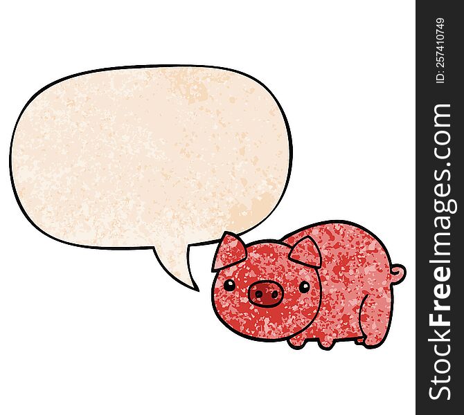 Cartoon Pig And Speech Bubble In Retro Texture Style
