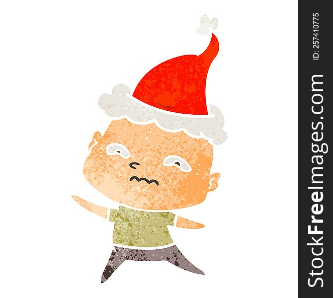 Retro Cartoon Of A Nervous Man Wearing Santa Hat