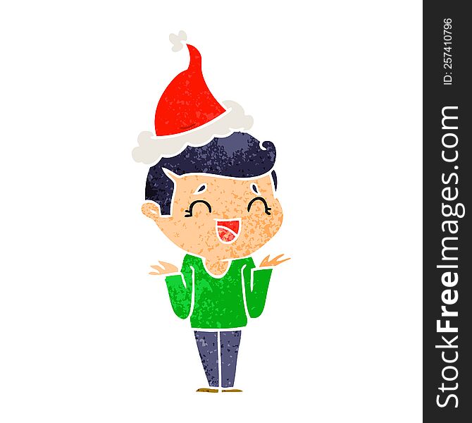 Retro Cartoon Of A Laughing Confused Man Wearing Santa Hat