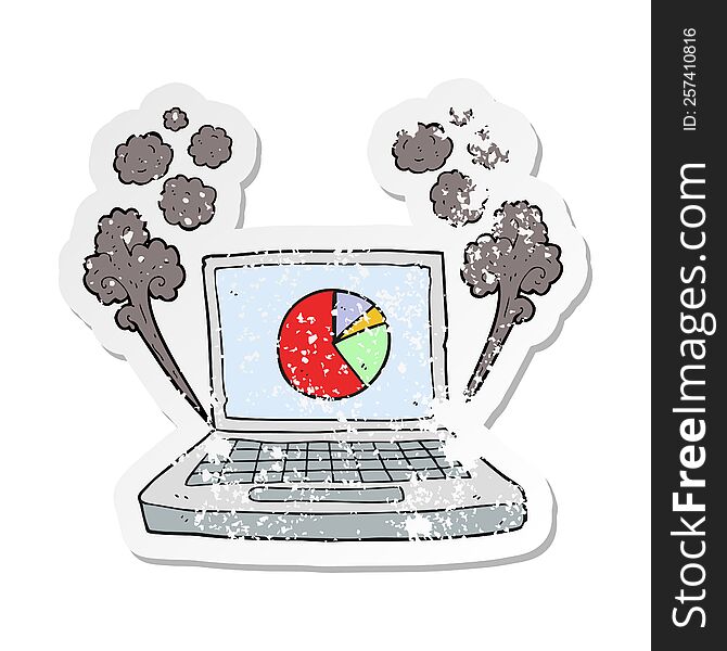 retro distressed sticker of a cartoon laptop computer with pie chart