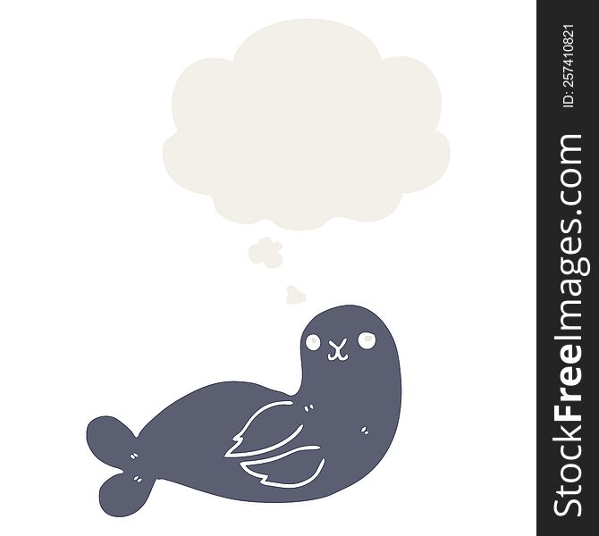 Cartoon Seal And Thought Bubble In Retro Style