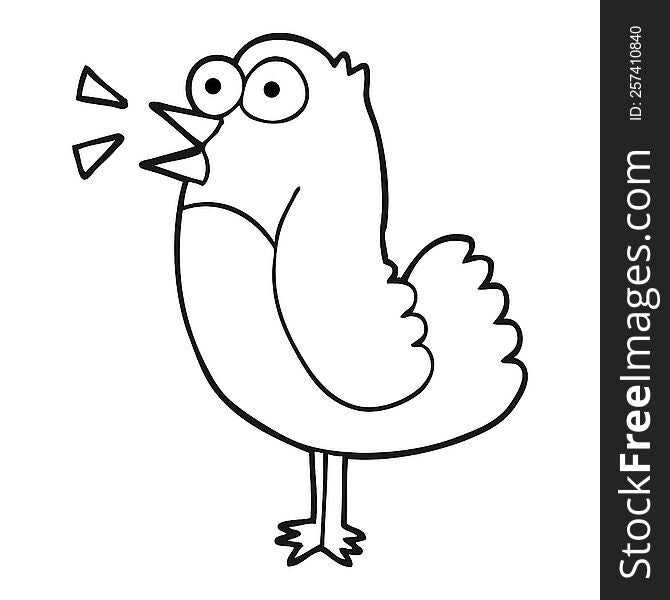 freehand drawn black and white cartoon bird