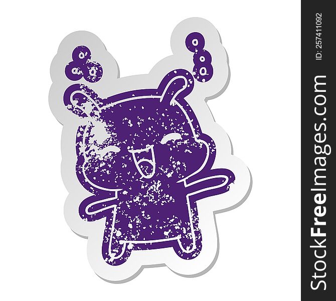 distressed old cartoon sticker kawaii cute happy alien