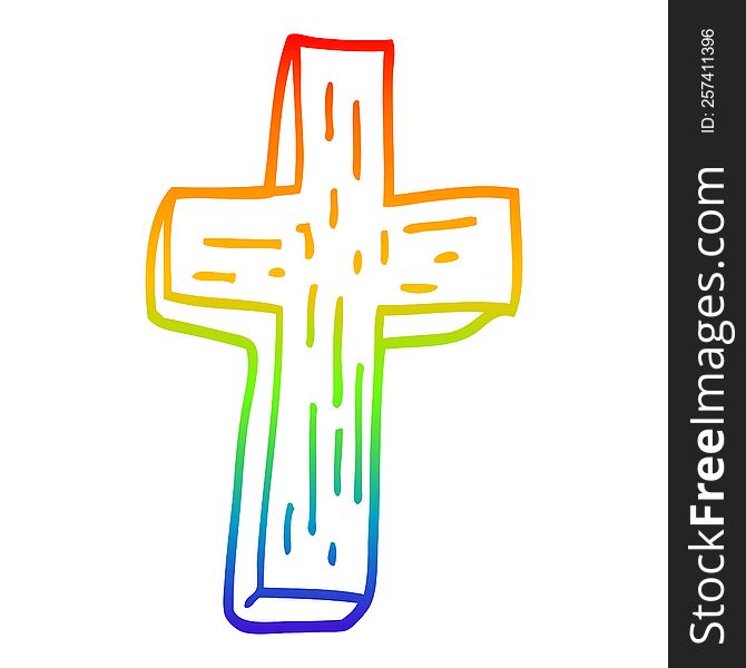 rainbow gradient line drawing cartoon wooden cross