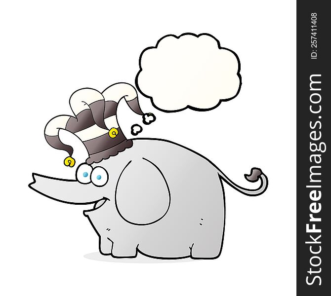 freehand drawn thought bubble cartoon elephant wearing circus hat