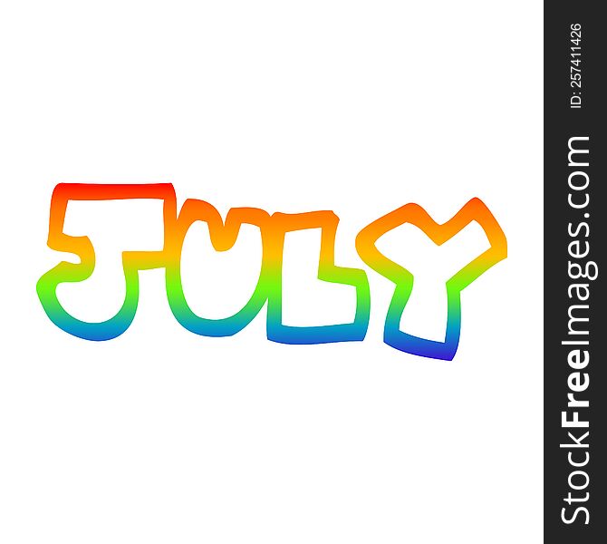 rainbow gradient line drawing of a cartoon month of july