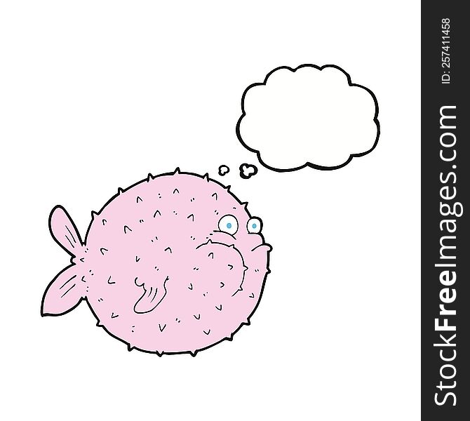 cartoon puffer fish with thought bubble
