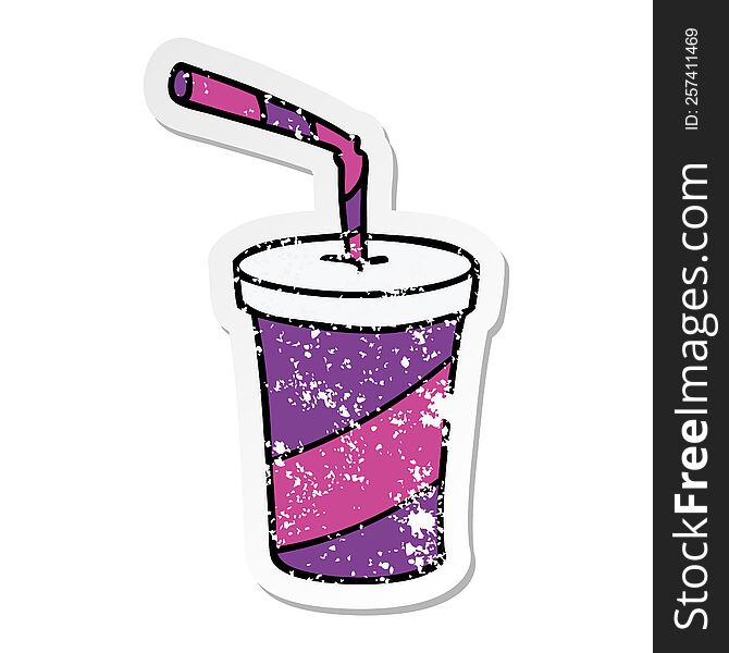 hand drawn distressed sticker cartoon doodle of fastfood drink
